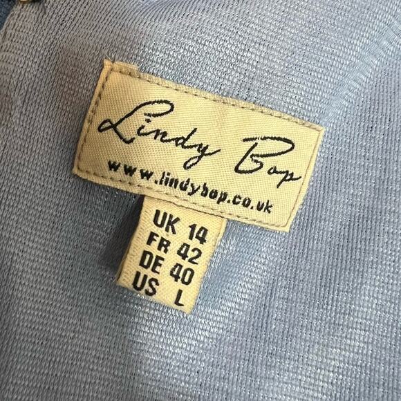 Lindy Bop Ophelia Retro Pin Up Blue Floral Pin Up Swing Rockabilly Dress Sz L - Picture 6 of 6